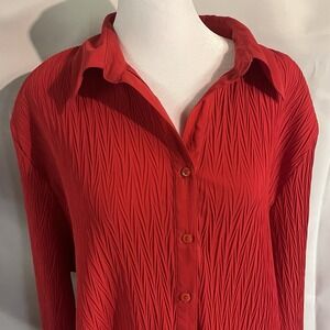 Bonworth Women's Red Textured Flowy Blouse XLP‎ Vintage Feminine Holiday